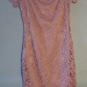 Rue 21 Jrs Med Lined Lace Mauve Pink Off Shoulder Bodycon Dress Stretch NWT